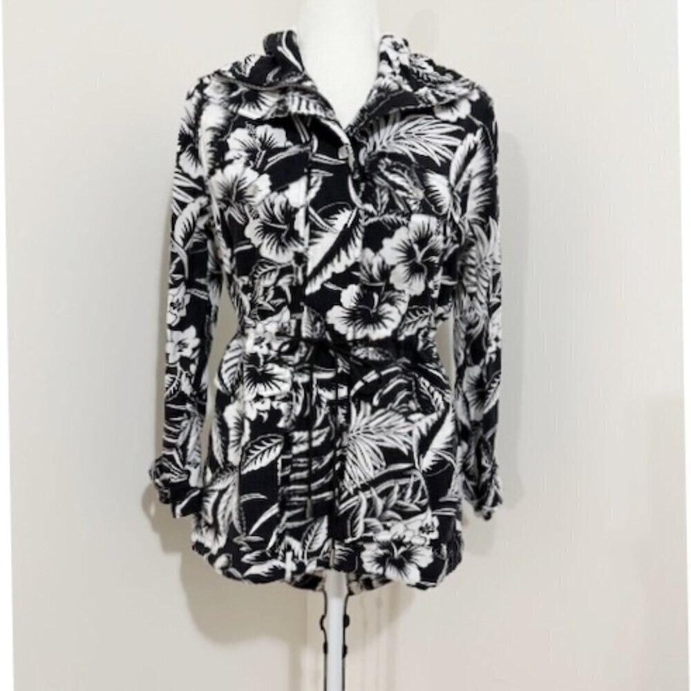 Lauren Ralph Lauren Floral Ripstop Hooded Windbreaker Black & White Size PXS